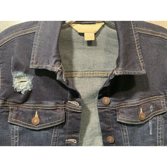 Roebucks Stretch Denim Jacket Womens S Blue (Sears) Trucker Distressed VINTAGE - Picture 11 of 16